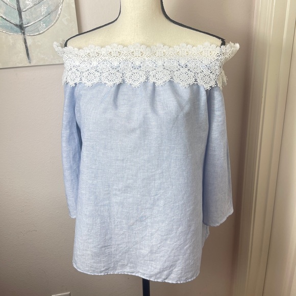 Zara Basics blue off shoulder lace blouse - Picture 1 of 8